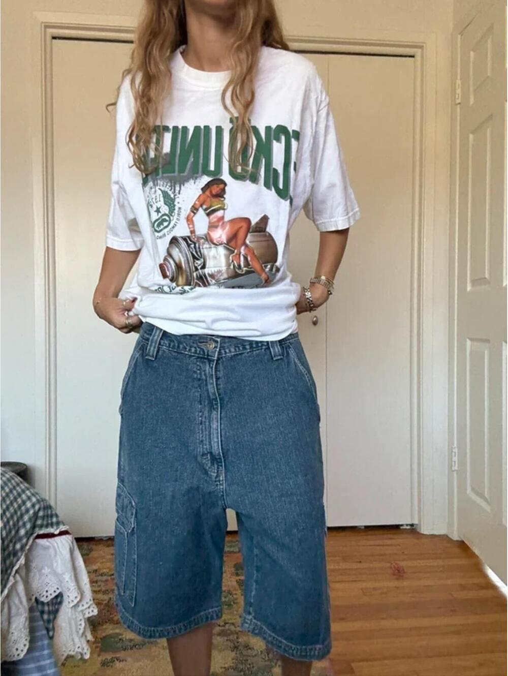 Blue denim cargo shorts